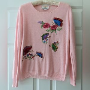 Vintage Cyn Les Shirlee designs sweater butterflies embroidery flowers p…
